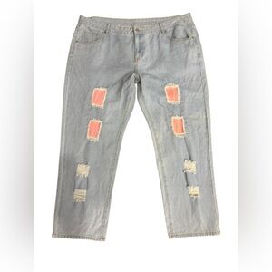 Unknown Brand Women’s Plus Size Lt Denim Pink Distressed Jeans-size 4XL